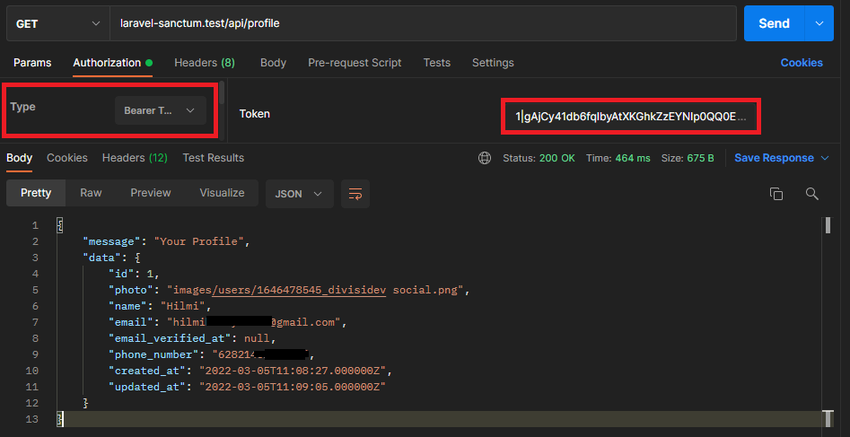 laravel sanctum - get profile